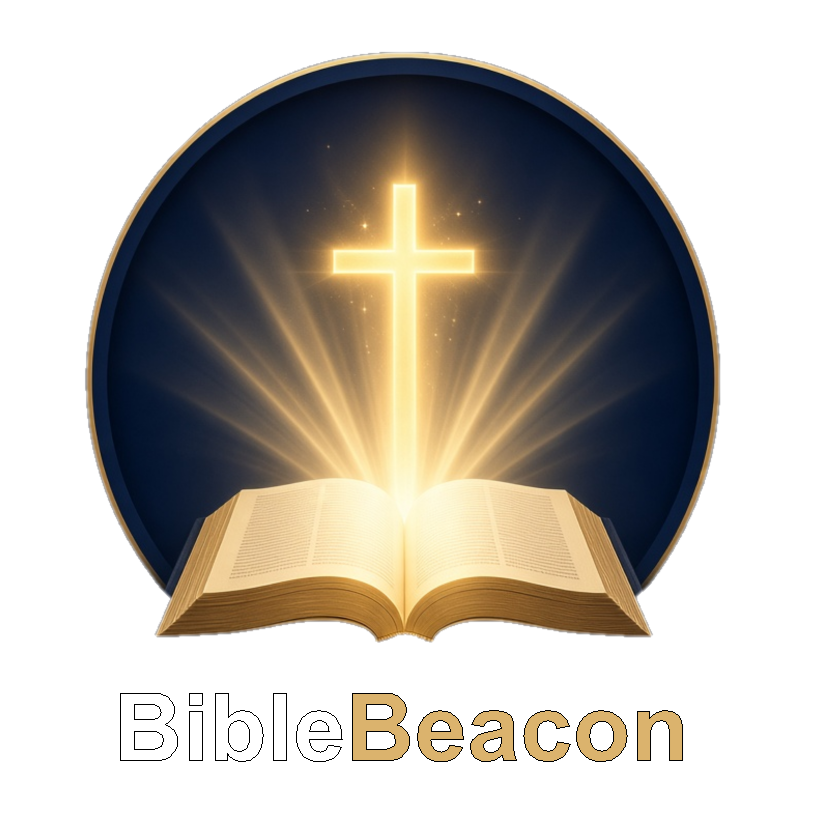 BibleBeacon logo with a glowing cross above an open Bible